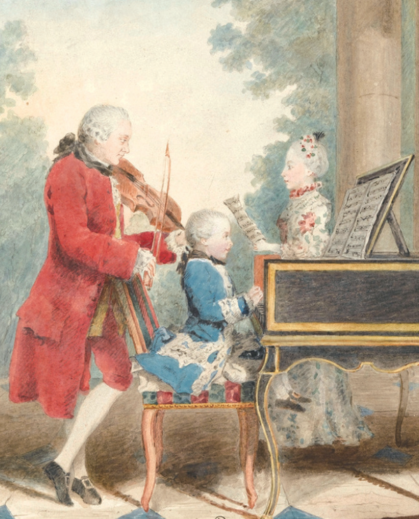 카르몽텔의 (레오폴트 모차르트와 그의 아이들, 볼프강과 마리아 안나) - 모차르트는 피아노의 신동으로 불리며 어린 시절부터 가족과 함께 연주 여행을 다녔다.